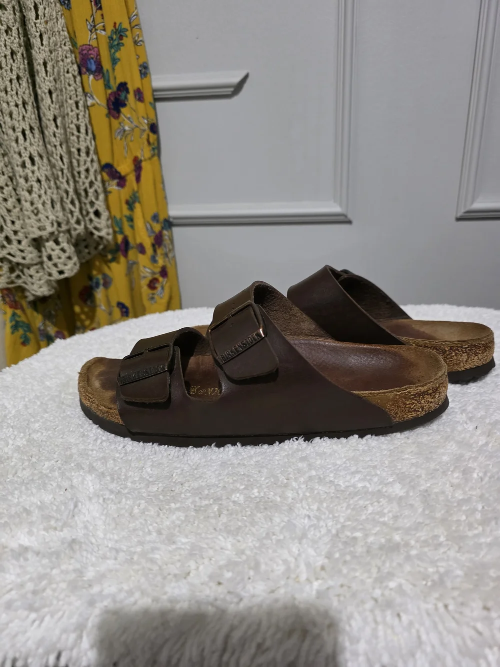 Birkenstock  Two-Strap Sandal in Brown with Copper Buckles